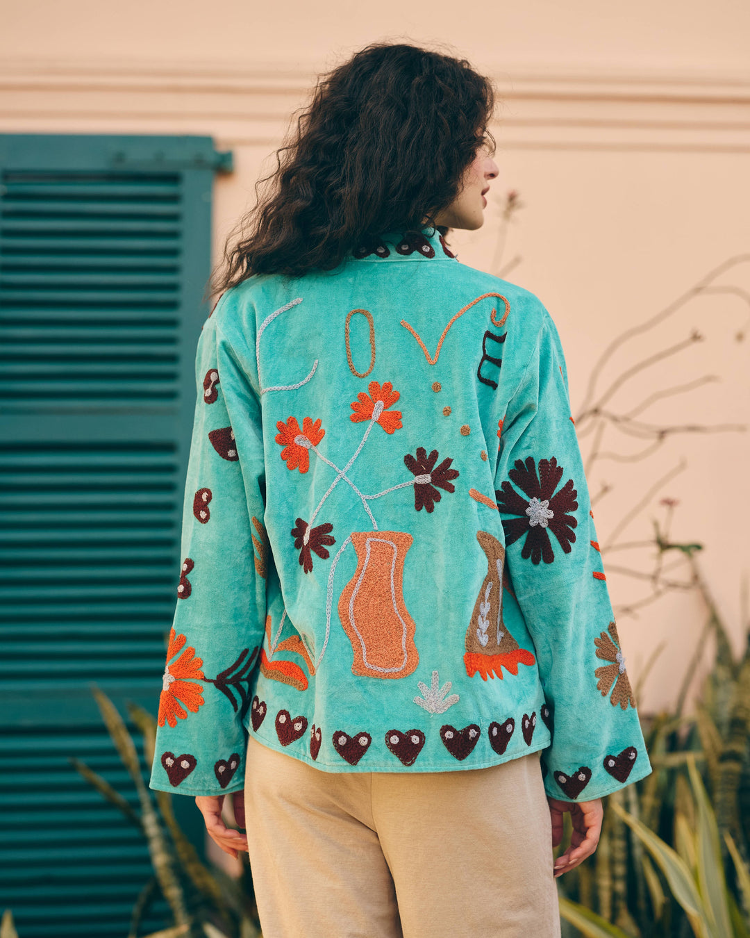Aureline Sky Blue Velvet Suzani Jacket