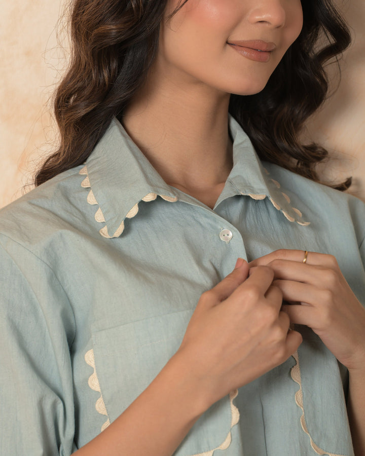 Topaz Blue Solid Cotton Coord Set