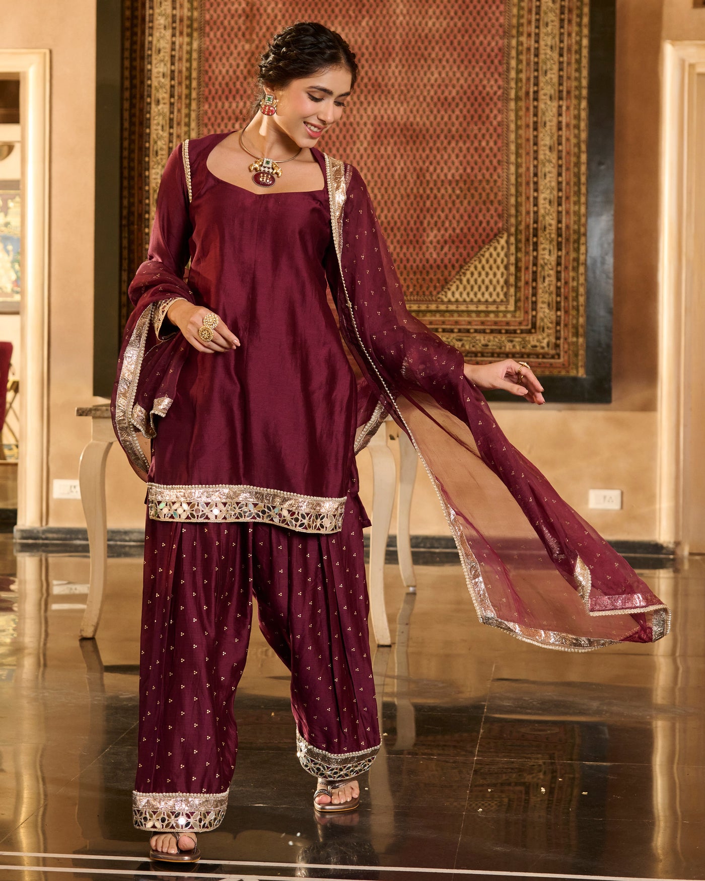 Ira Plum Solid Chanderi Farsi Salwar Set