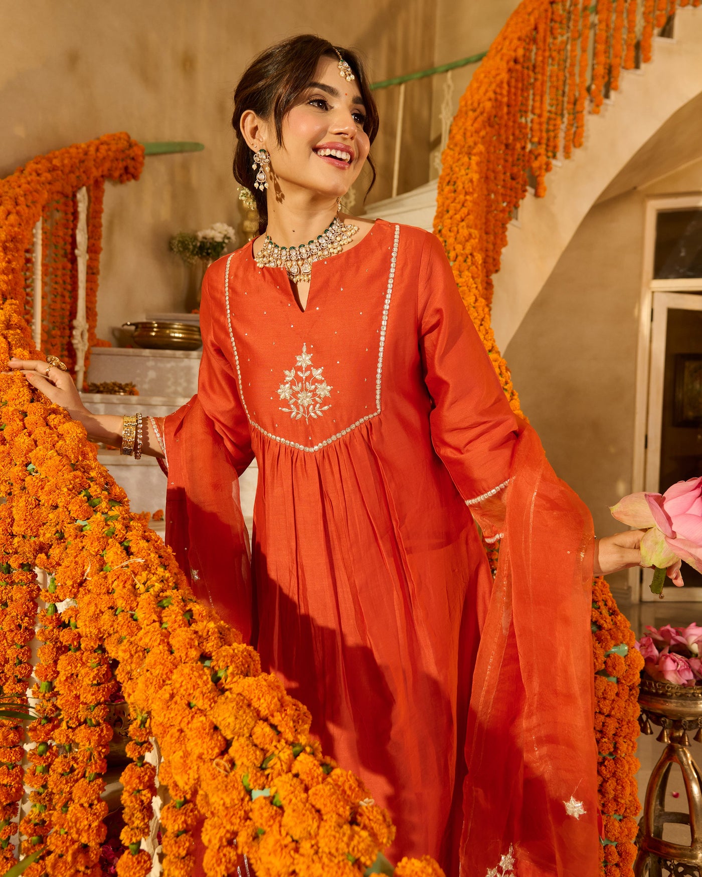 Prakash Rust Orange Solid Chanderi Suit Set