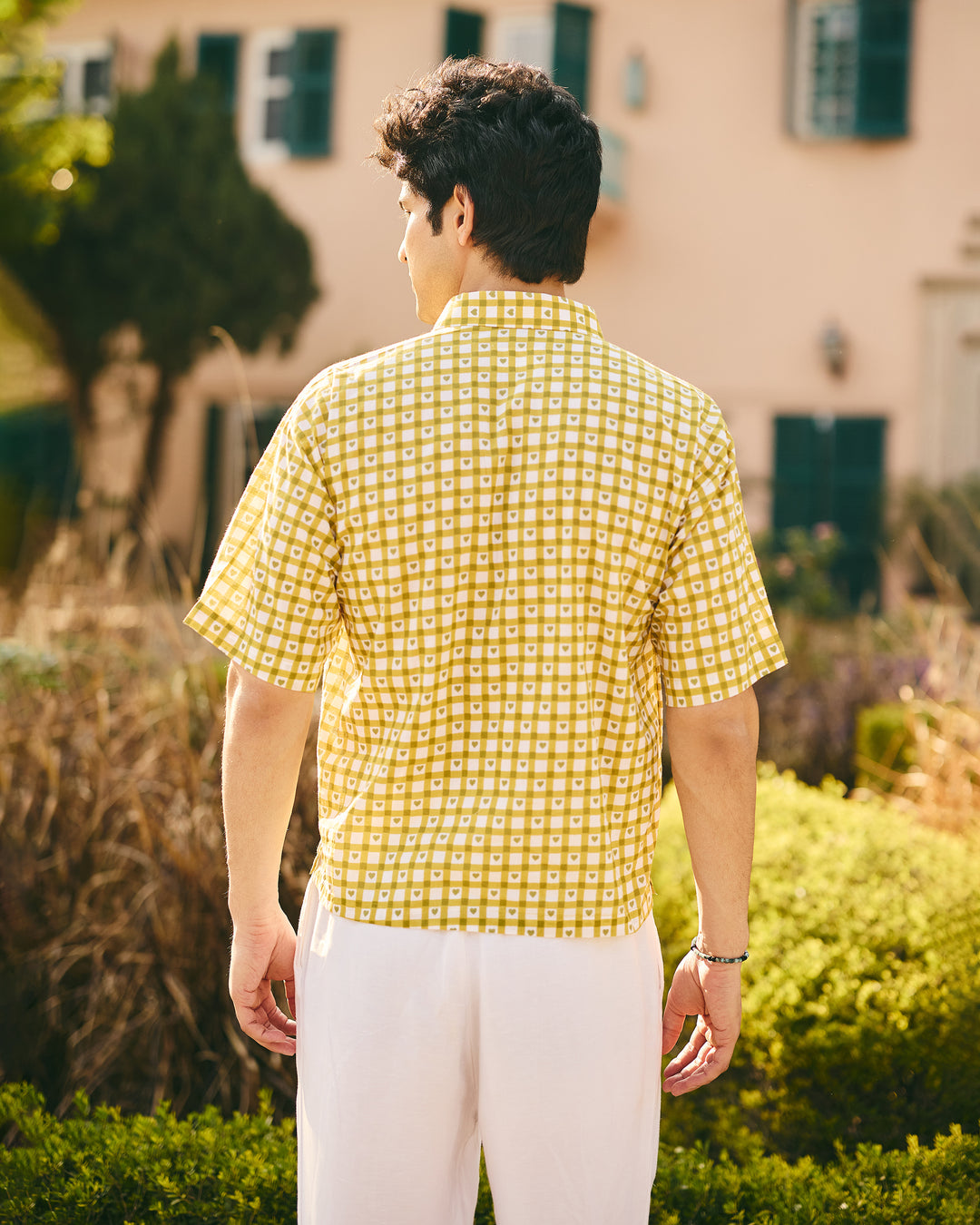Jor Olive Cotton Checks Printed Shirt