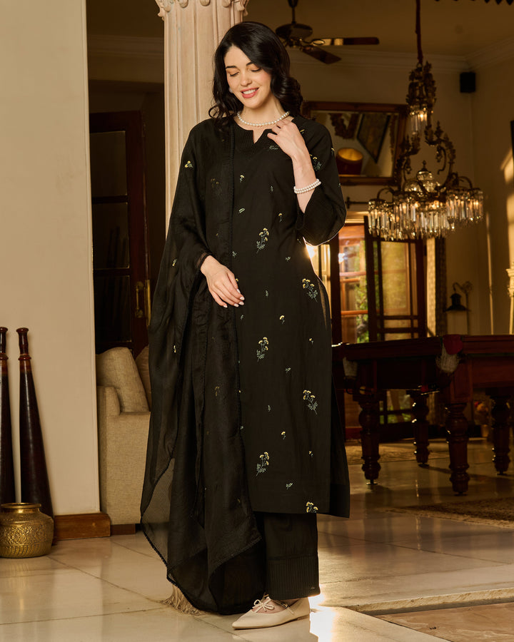 Vayra Black Embroidered Cotton Suit Set