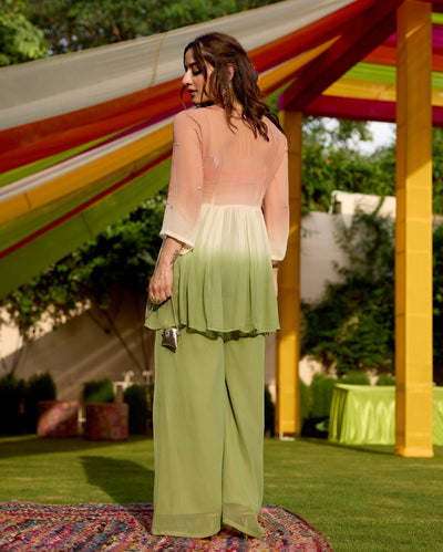 Kavach Peach Ombre Georgette Coord Set