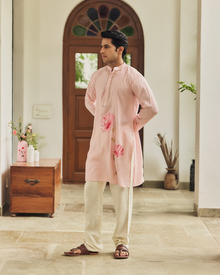 Zorav Pink Handpainted Muslin Kurta