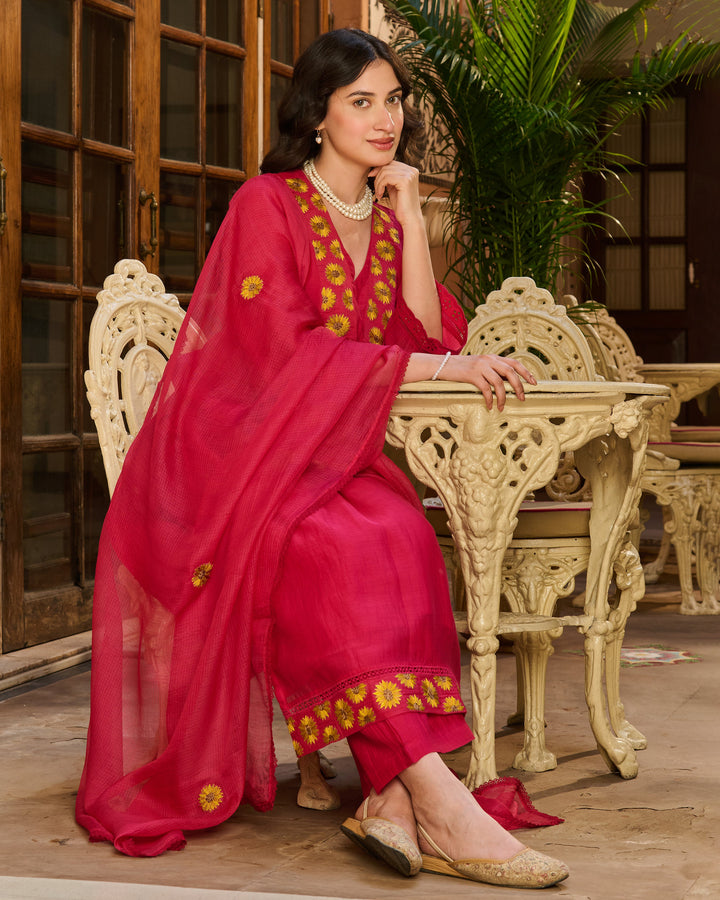 Ballet Pink Embroidered Chanderi Suit Set
