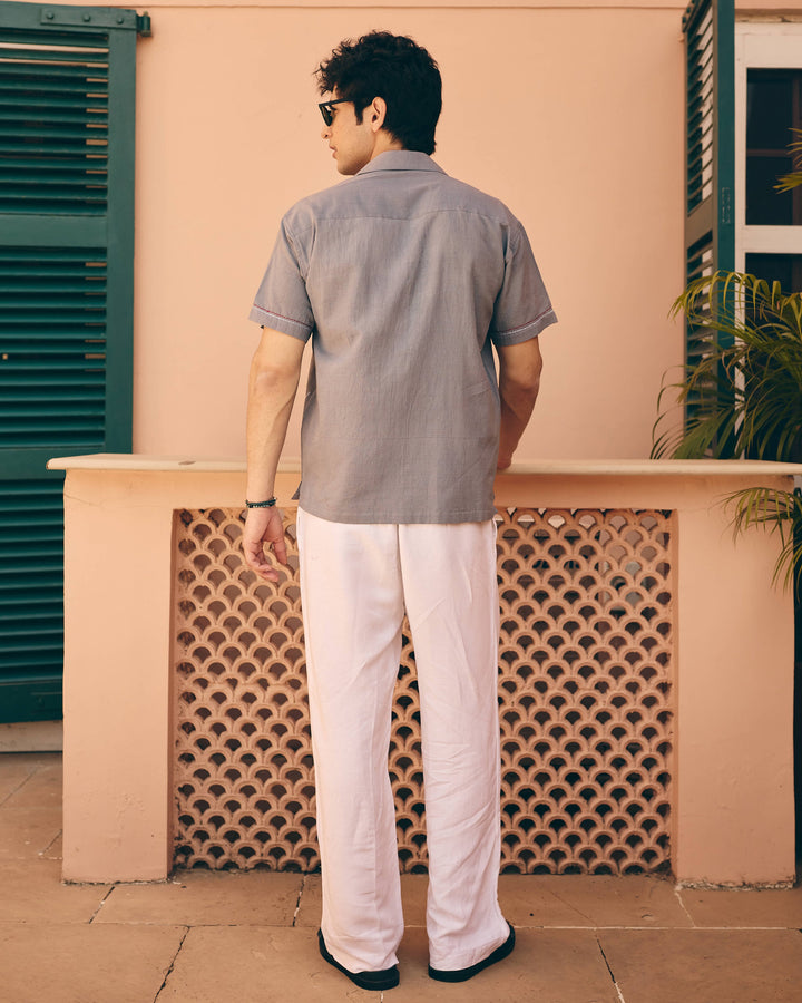 Nero Gray Cotton Flex Embroidered Shirt