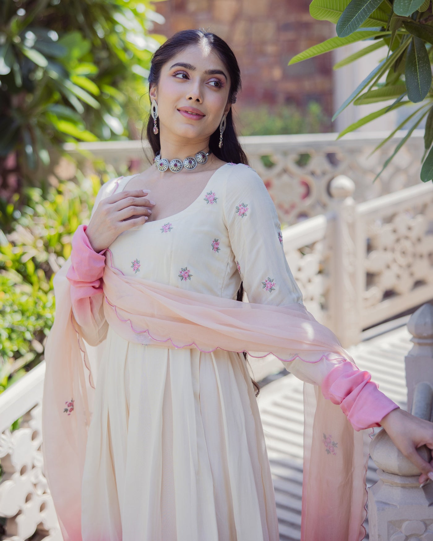 Giggly Rose Pink Ombre Embroidered Muslin Suit Set