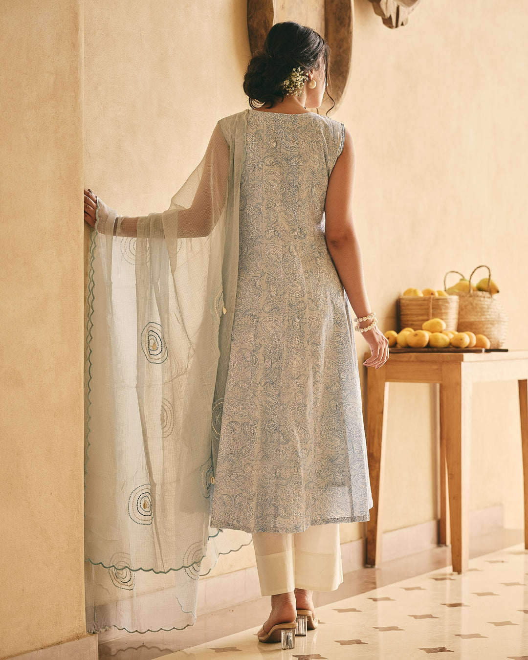 Yana Sky blue Cotton Printed Suit Set