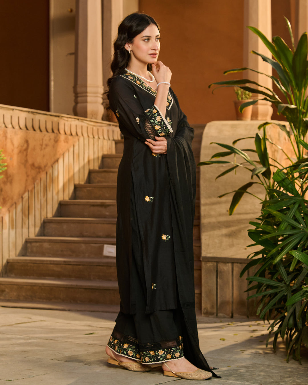 Bela Black Embroidered Cotton Suit Set