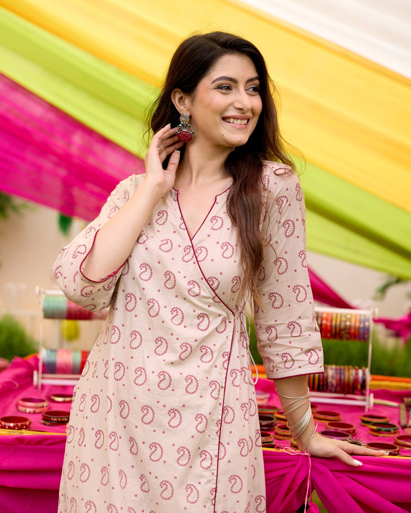Neeti Beige Bandhani Cotton Kurta Set