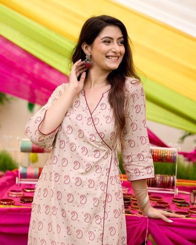 Neeti Beige Bandhani Cotton Kurta Set