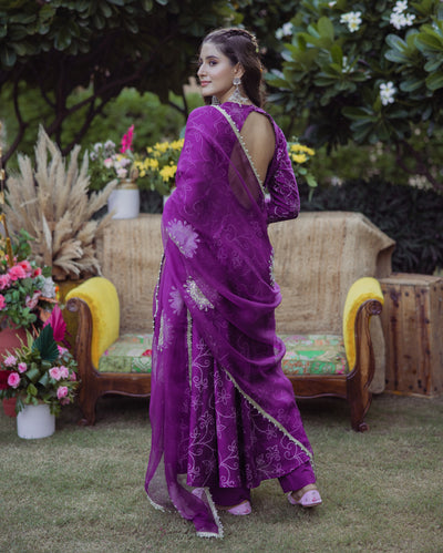 Anuraag Purple Bandhani Muslin Suit Set