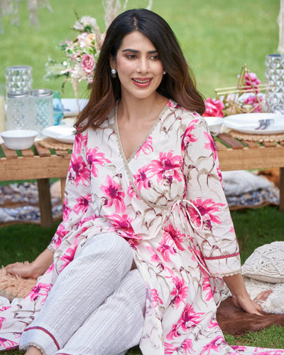 Aashvi White Printed Cotton Kurta Set