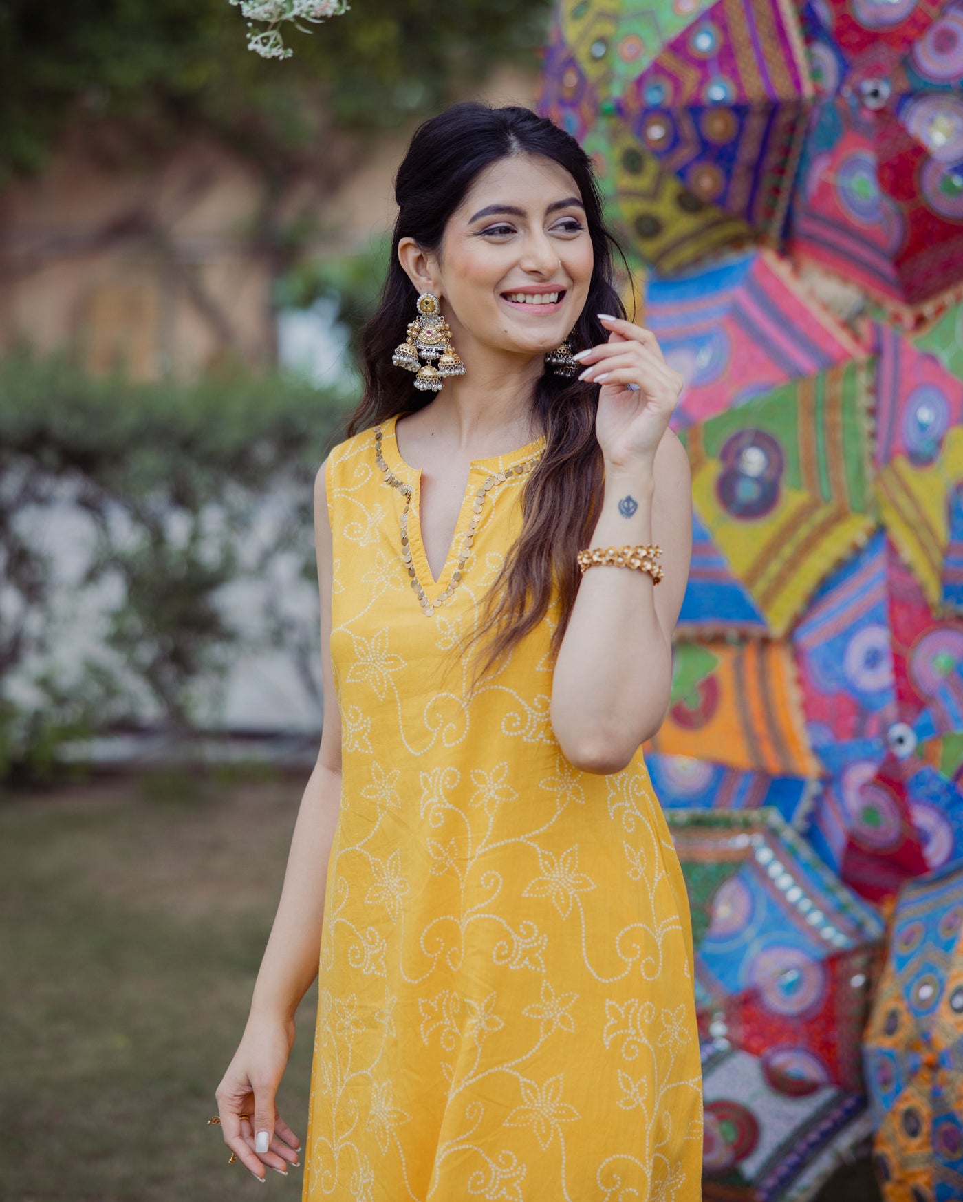 Shikha Yellow Bandhani Cotton Kurta Set