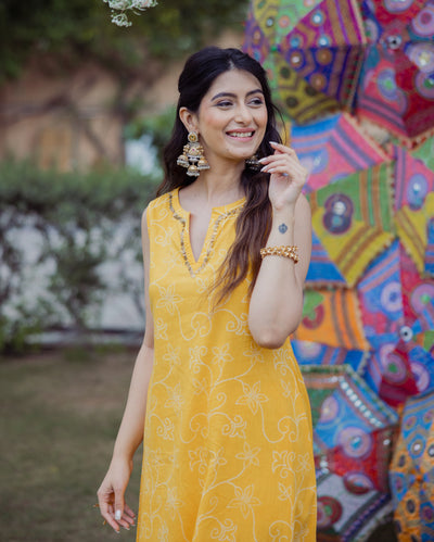 Shikha Yellow Bandhani Cotton Kurta Set