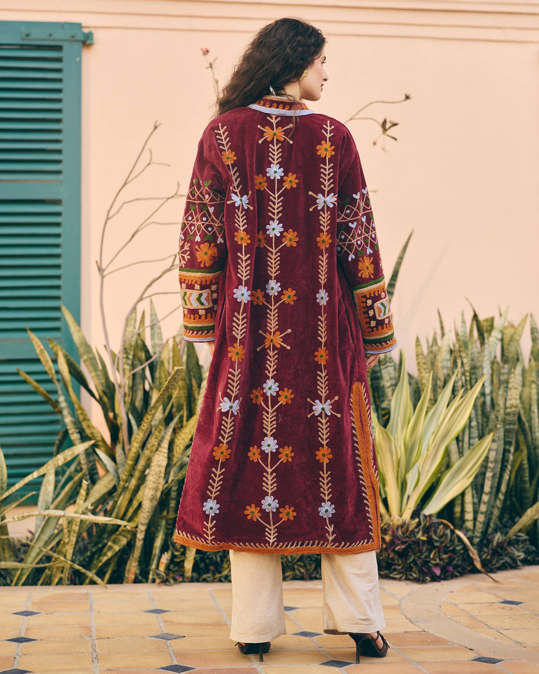 Veloura Maroon Velvet Suzani Jacket