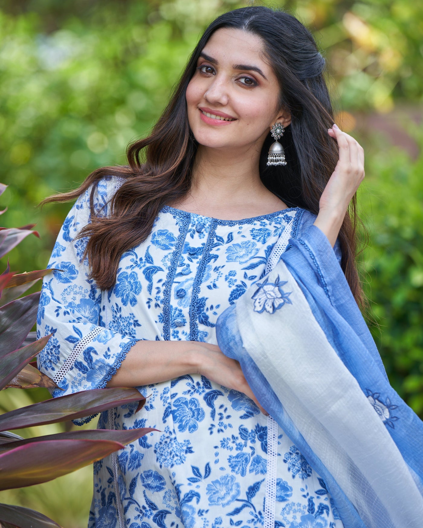 Fresh Blue Printed Cotton Suit Set