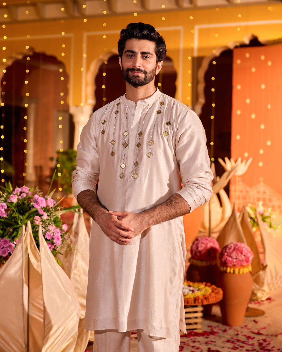 Mukund Grey Chanderi Embroidered Kurta