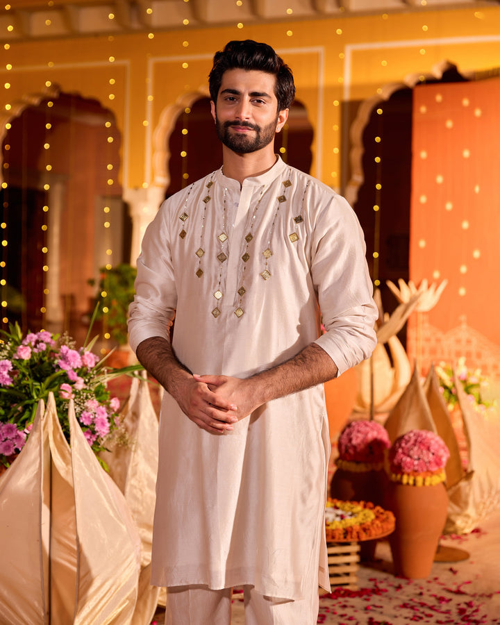 Mukund Grey Chanderi Embroidered Kurta