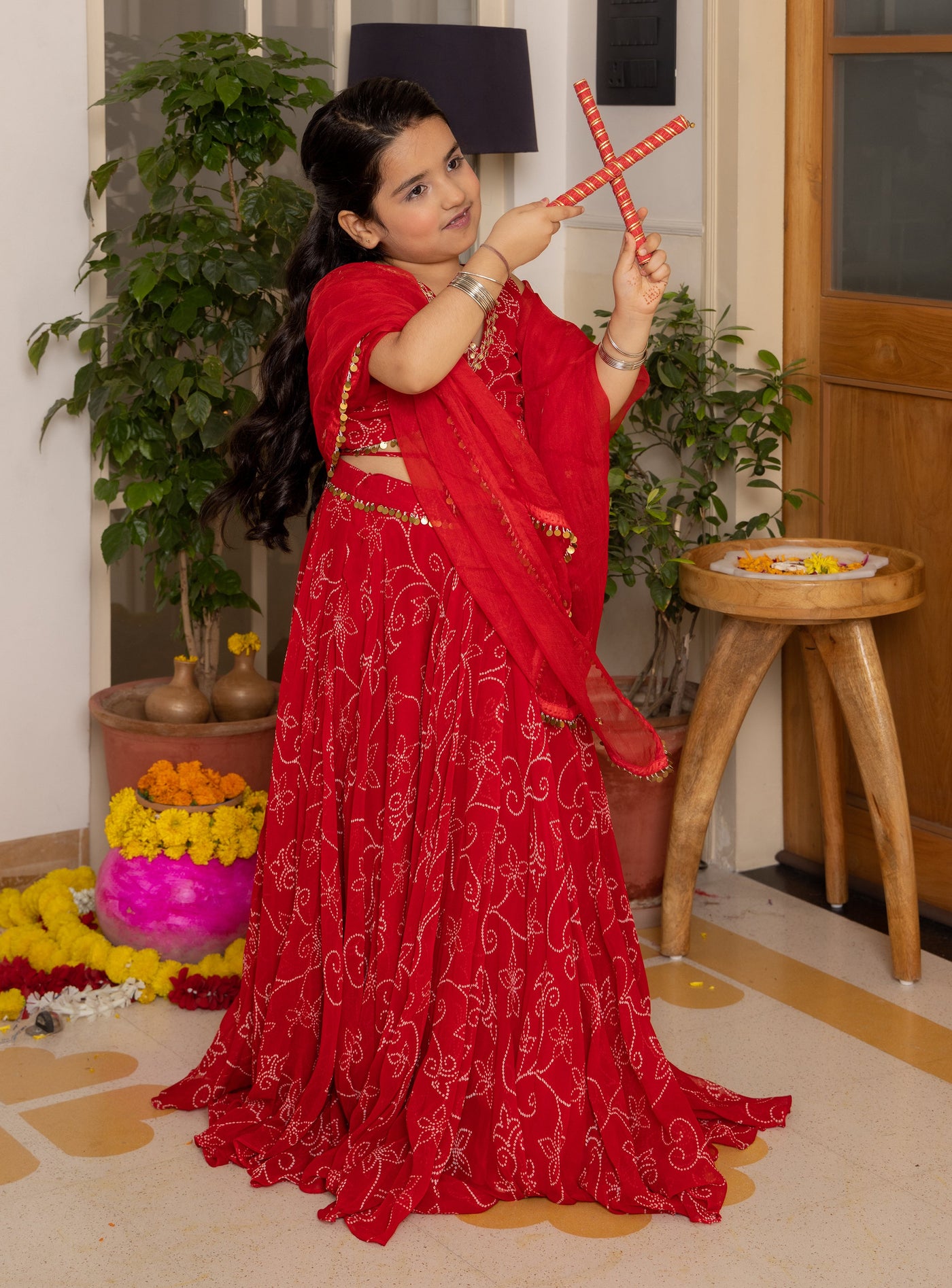 Kiara Red Bandhani Georgette Lehenga Set