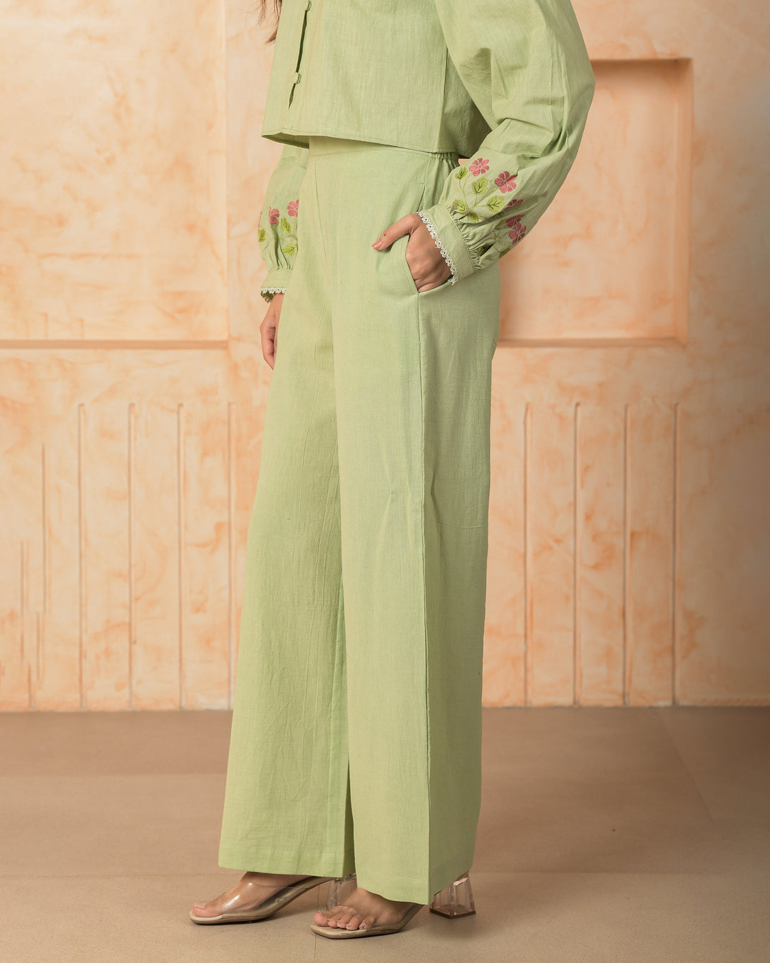 Oriel Green Embroidered Cotton Coord Set