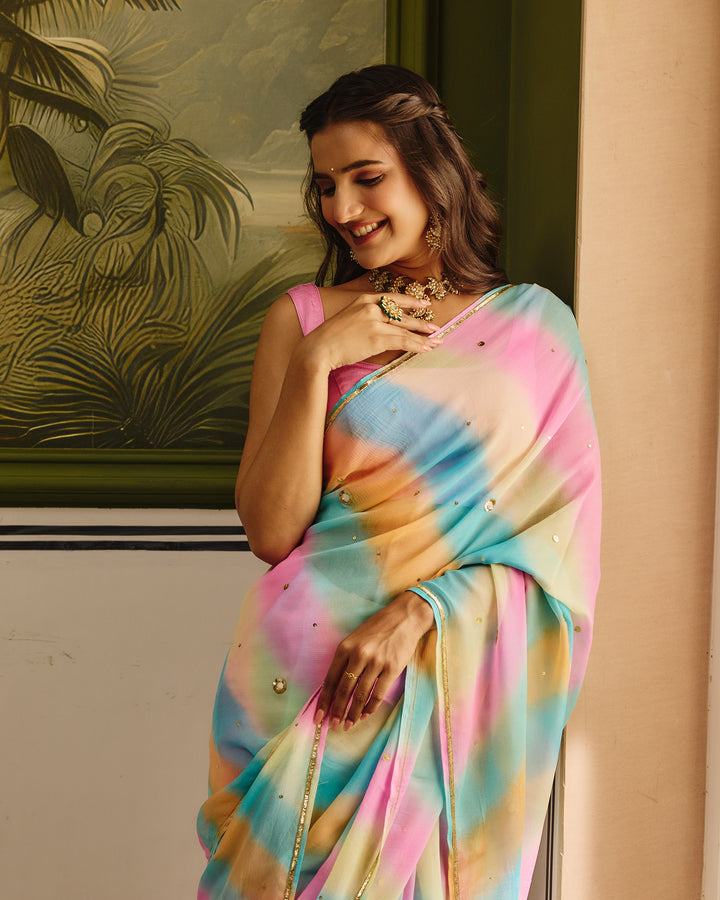 Jeevika Light Multi Color Leheriya Chiffon Saree