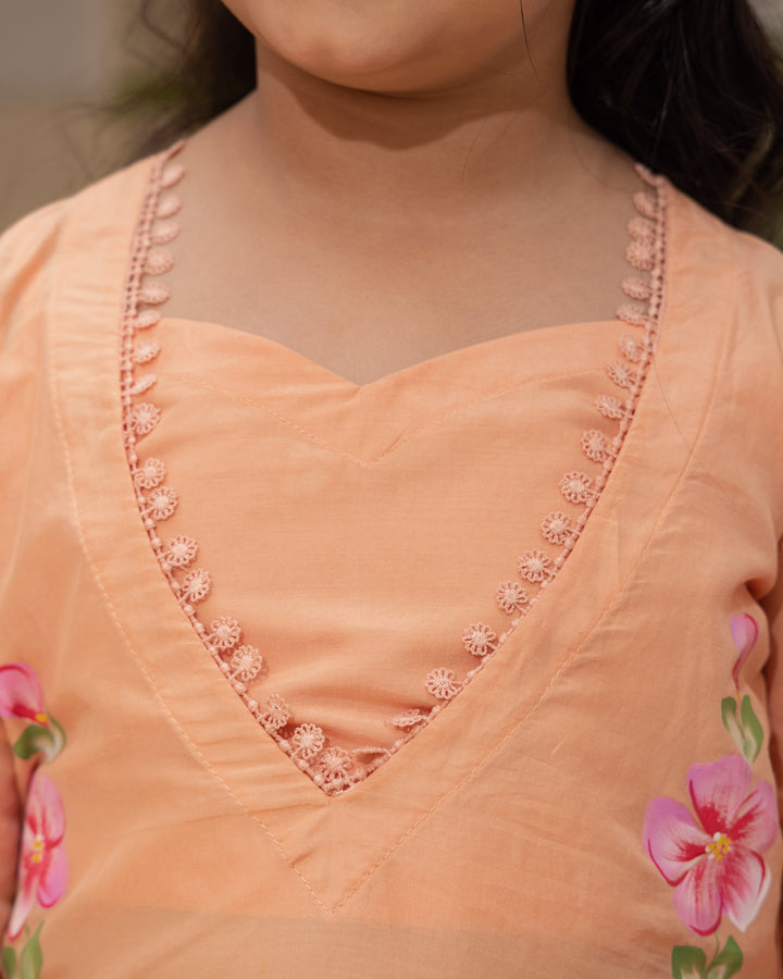 Posie Orange Handpainted Chanderi Coord Set