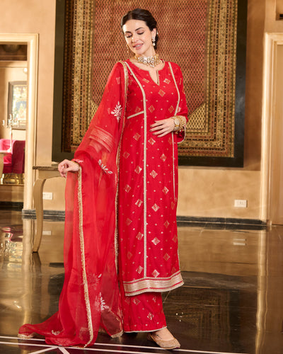 Jini Red Jacquard Suit Set