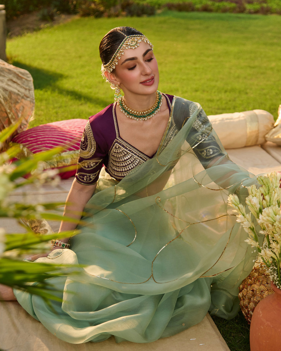 Surmayi Purple Embroidered Satin Aangi Blouse And Saree