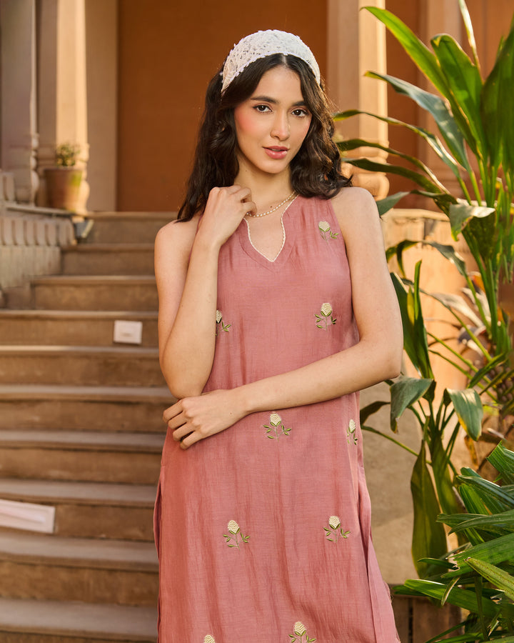 Aashi Mauve Embroidered Chanderi Kurta Set