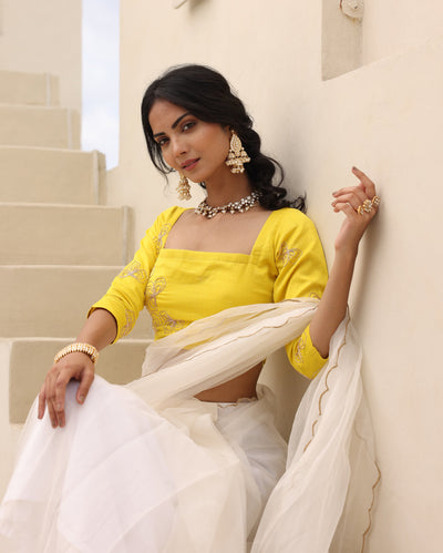 Kesar Yellow Chanderi Embroidered Blouse