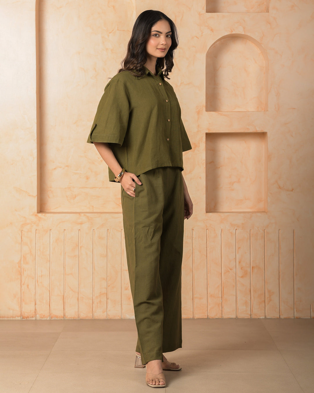Peridot Olive Solid Cotton Flex Coord Set
