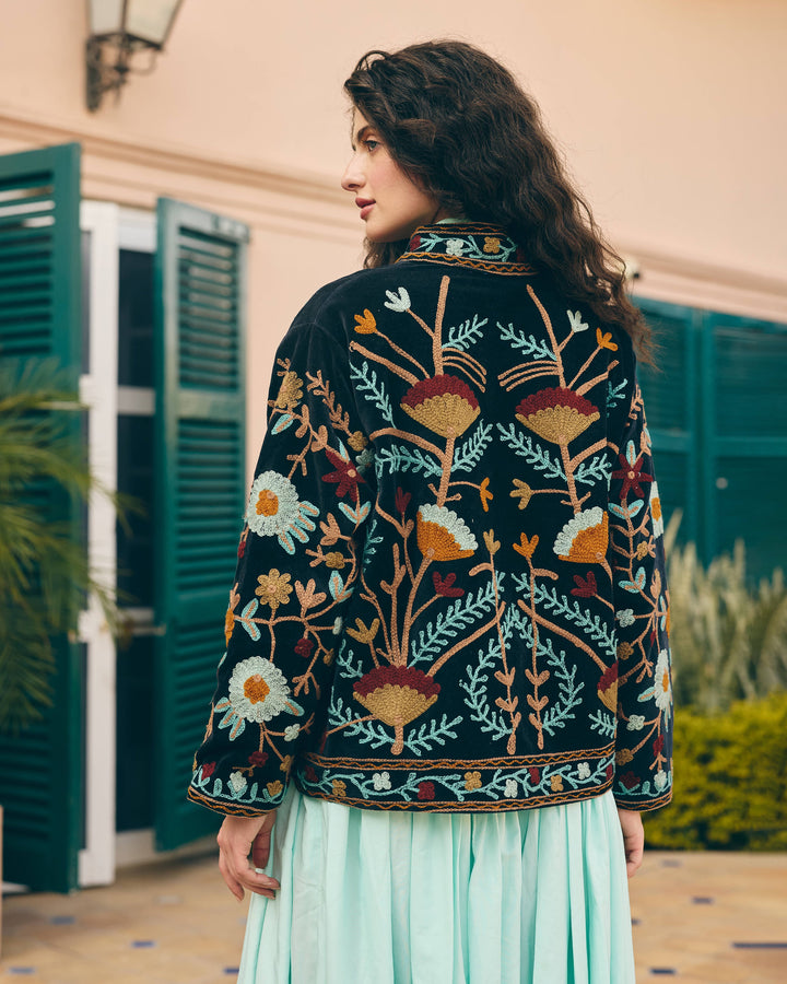 Obsidia Black Velvet Suzani Jacket