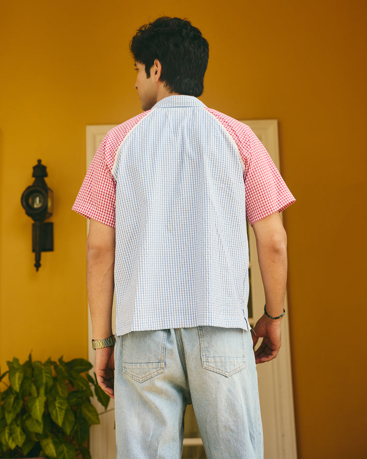Rian Blue and Pink Cotton Checks Printed Shirt
