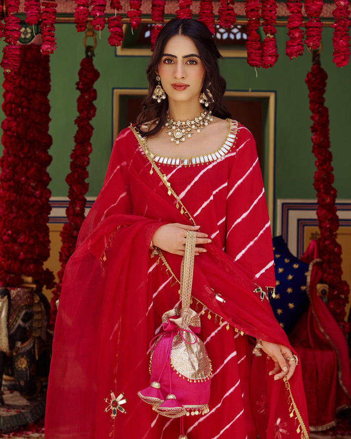 Rukh Pink Leheriya Cotton Suit Set