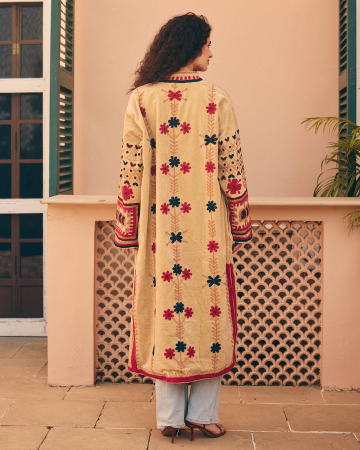 Ecriva Beige Velvet Suzani Jacket