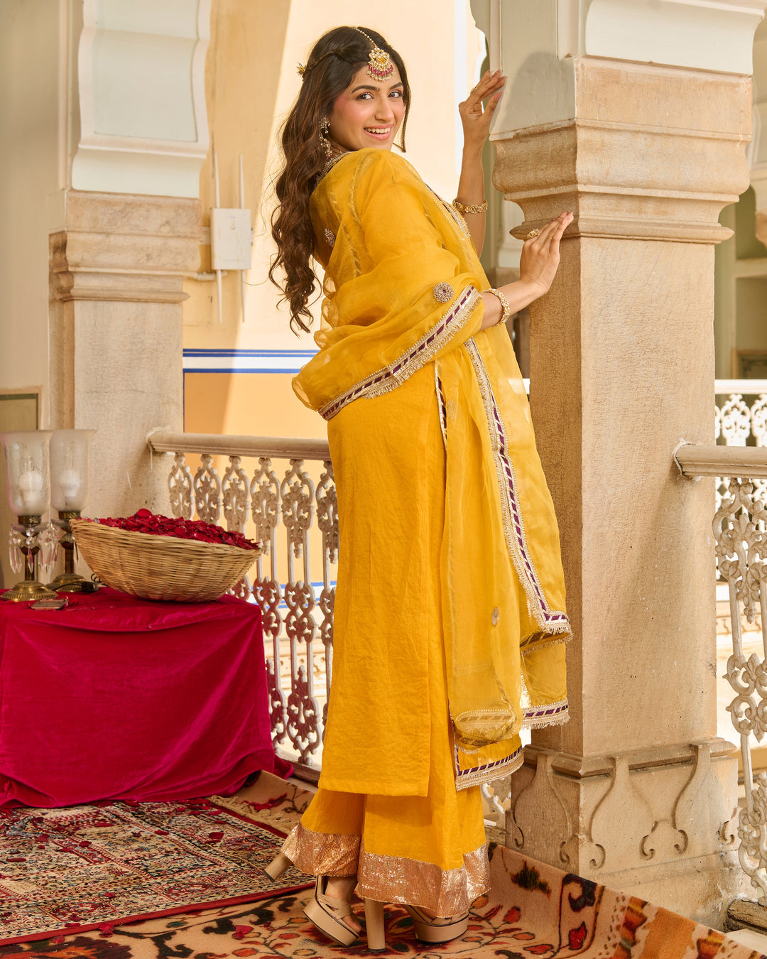 Zeal Mustard Solid Chanderi Suit Set