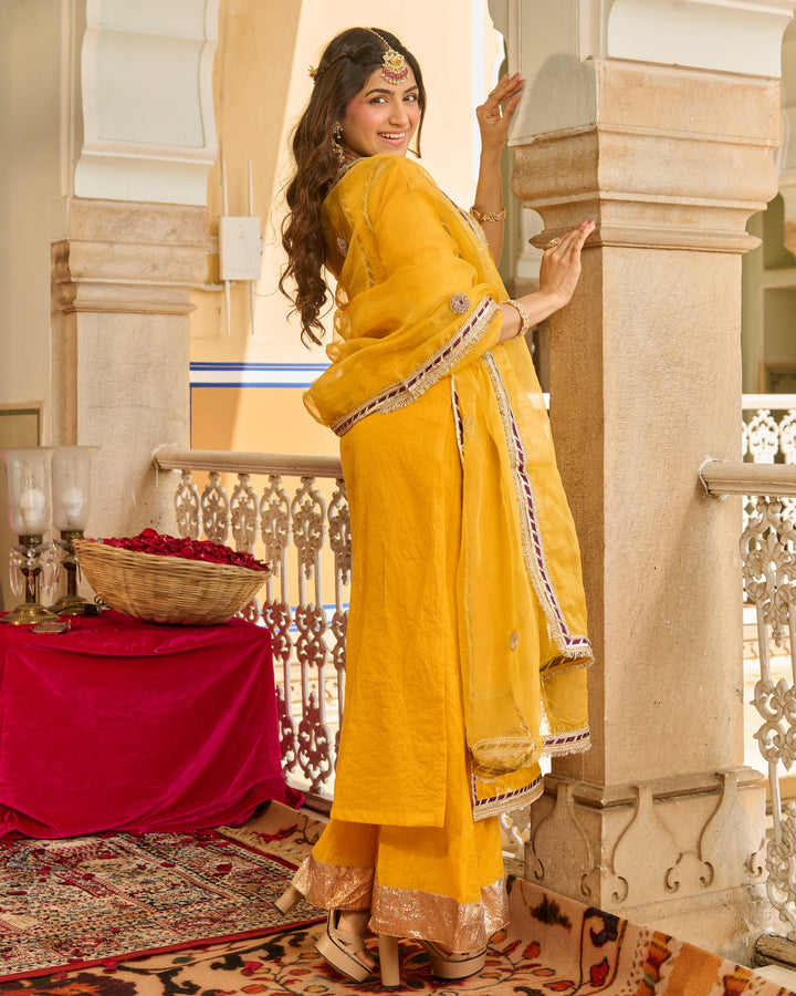 Zeal Mustard Solid Chanderi Suit Set