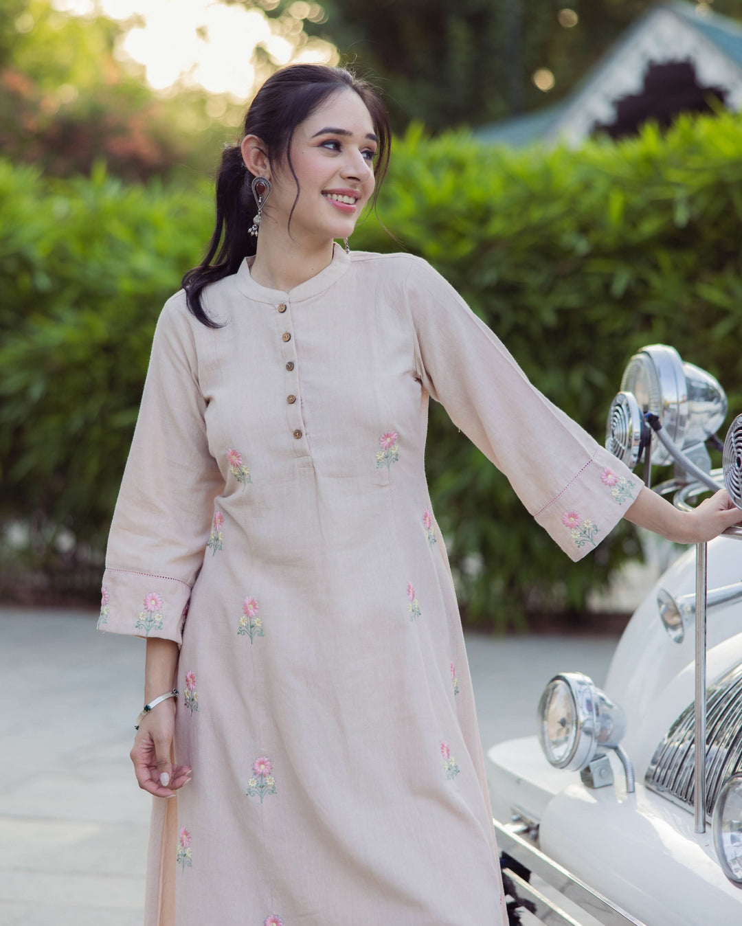Stick Beige Embroidered Flex Kurta Set
