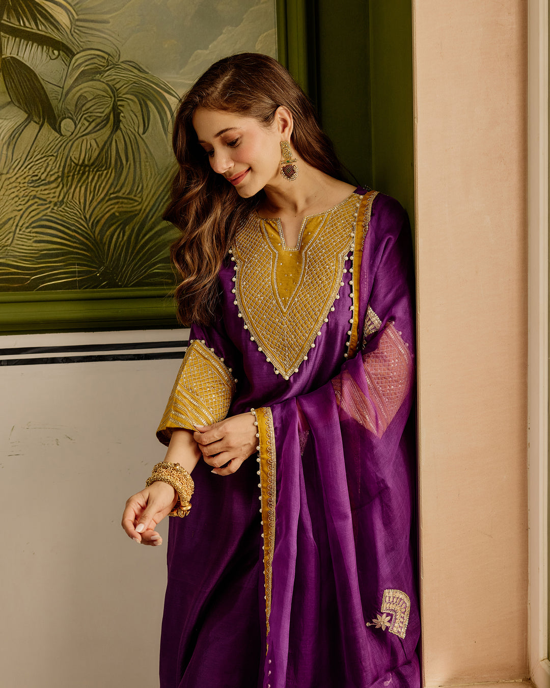 Ambika Purple Embroidered Chanderi Suit Set