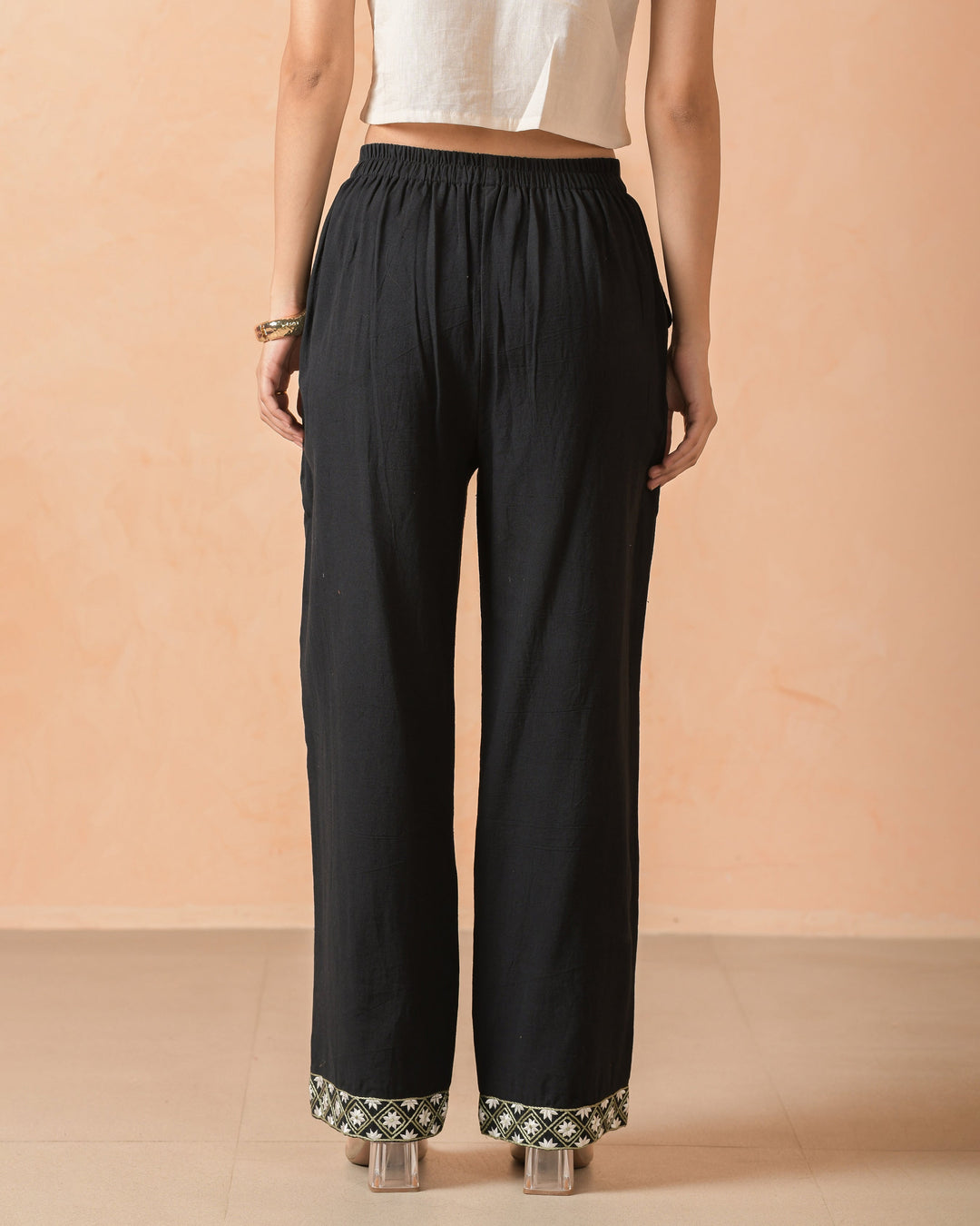 Vanya Black Flex Embroidered Straight Pants