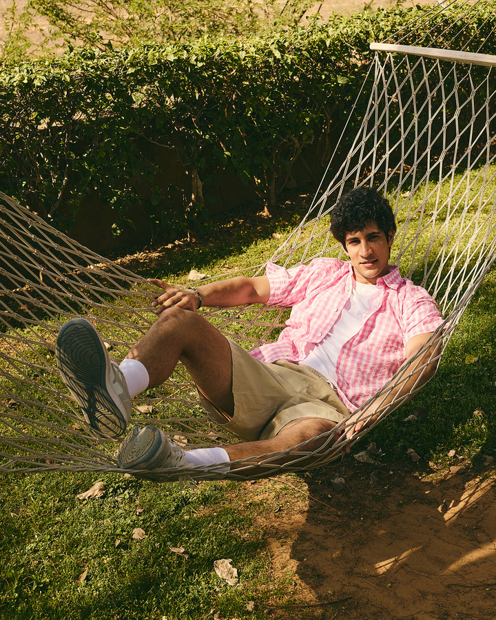 Enzo Pink Cotton Checks Printed Shirt