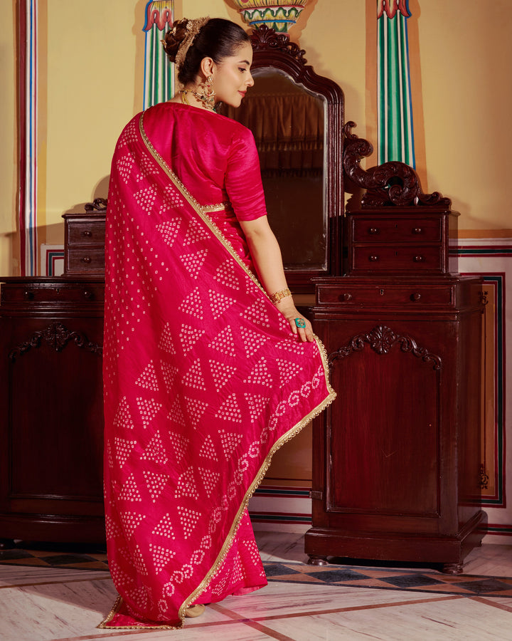 Rangika Pink Bandhej Silk Saree