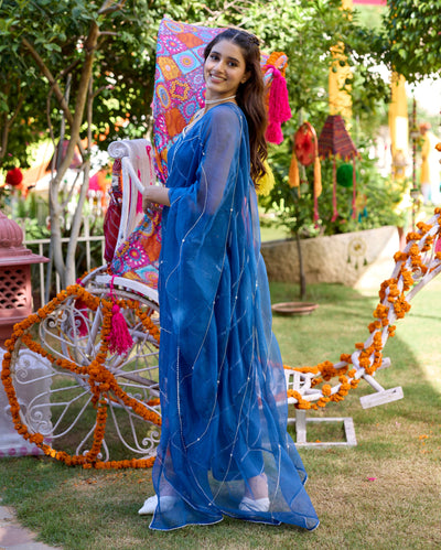 Sneh Blue Leheriya Cotton Suit Set