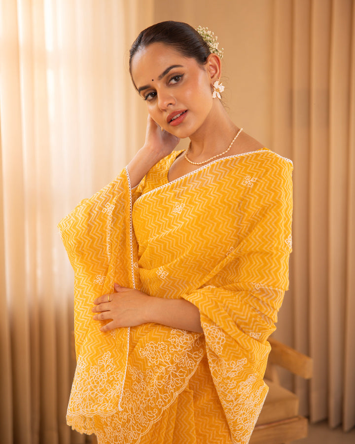 Rangini Yellow Doria Embroidered Saree