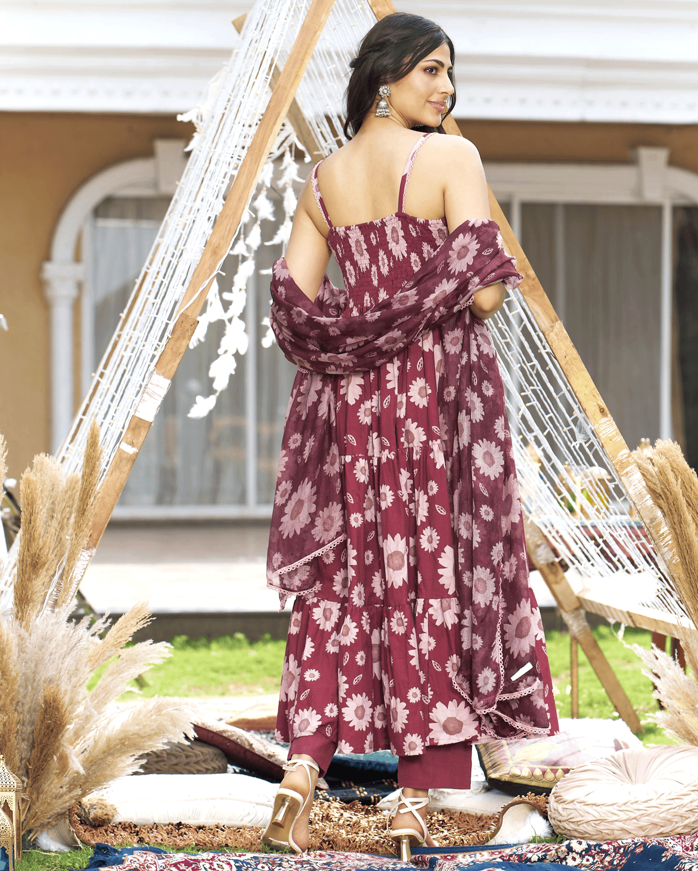Prisha Brown Printed Cotton Suit Set