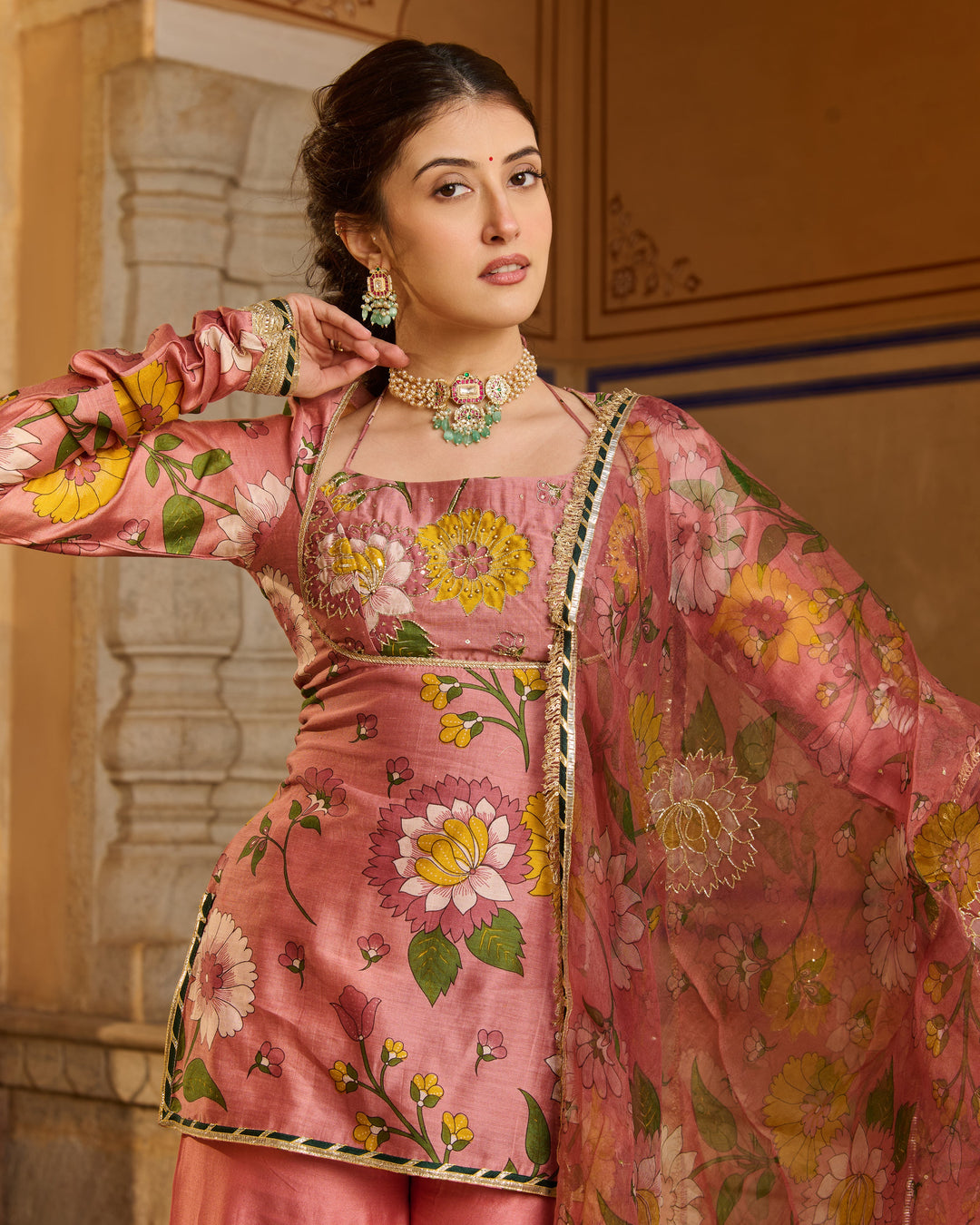 Haya Mauve Printed Chanderi Suit Set