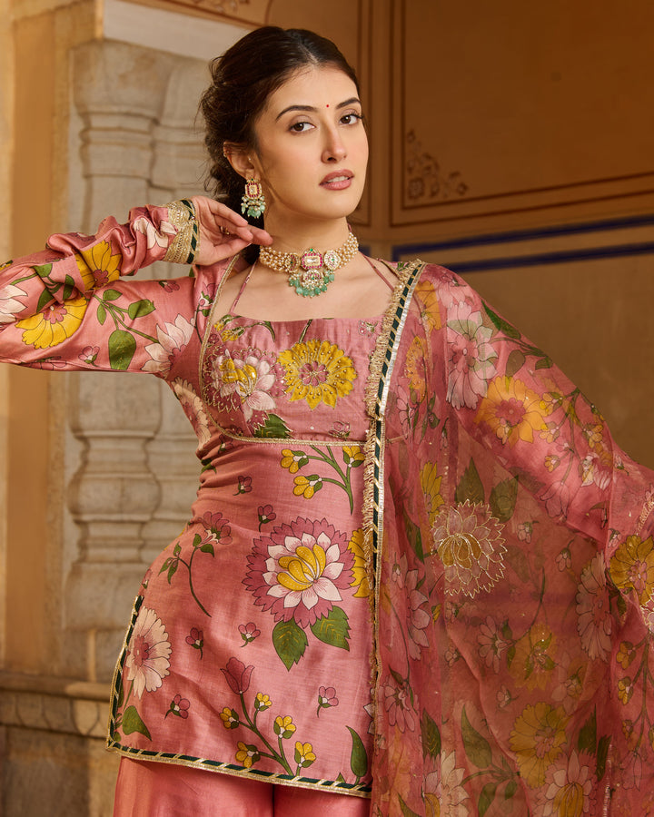 Haya Mauve Printed Chanderi Suit Set