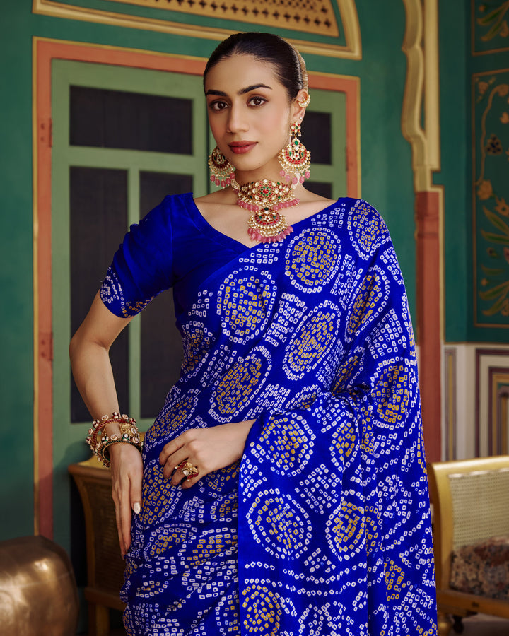 Phuhar Blue Bandhej Silk Saree