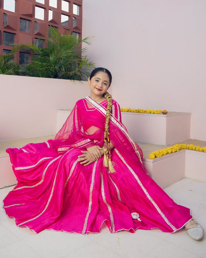 Ruh Magenta Solid Chanderi Lehenga Set